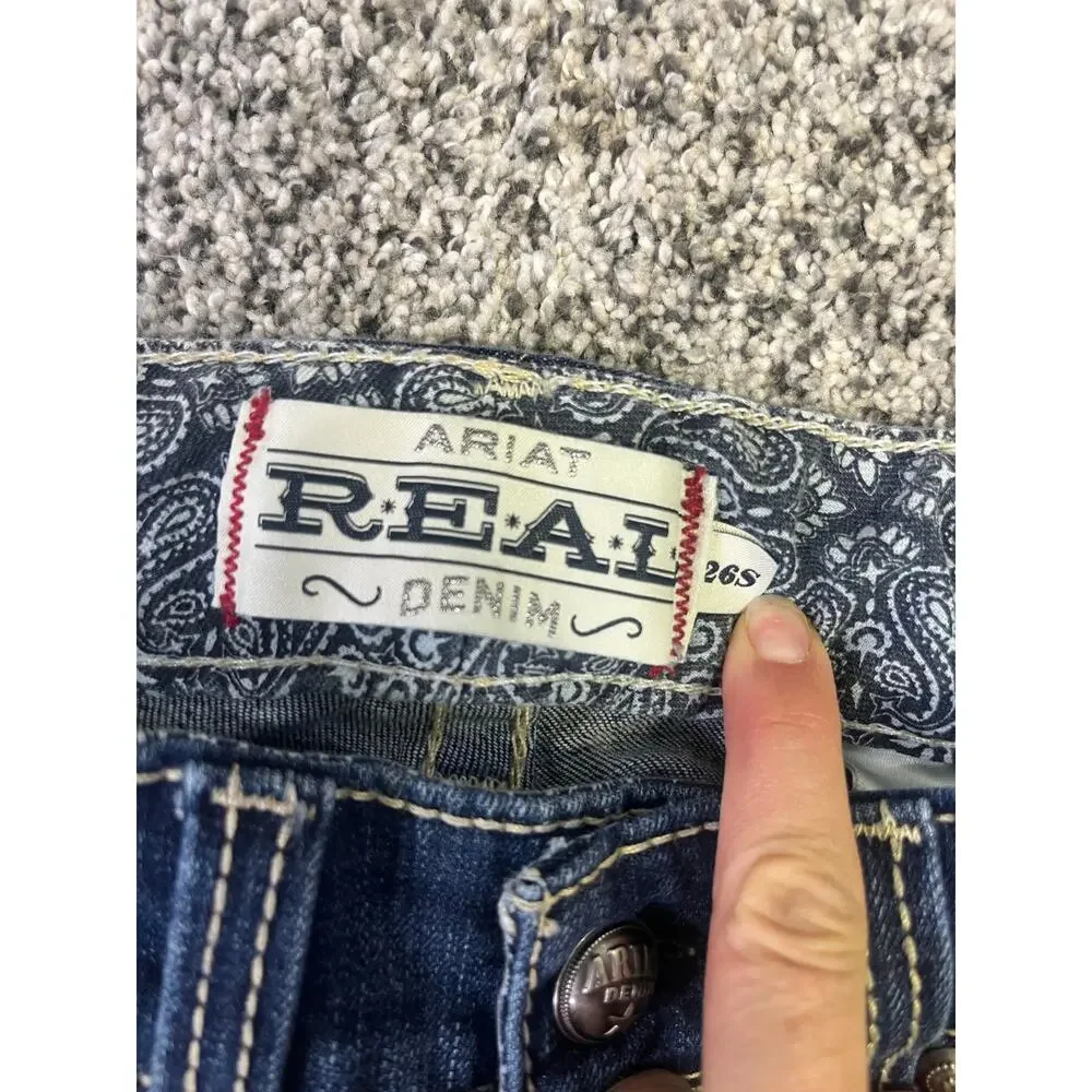 Ariat Mid-Rise Embroidered Bootcut Dark Denim Jeans, Women's 26S Western Cowgirl - Picture 5 of 11